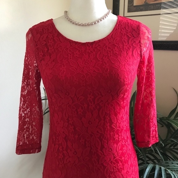 Mac + jac Stretch Red Lace Dress - Picture 2 of 6